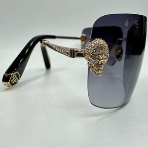 New Philipp Plein Women Gold Sunglasses Rimless Rectangle SPP027S-0300 Cannes